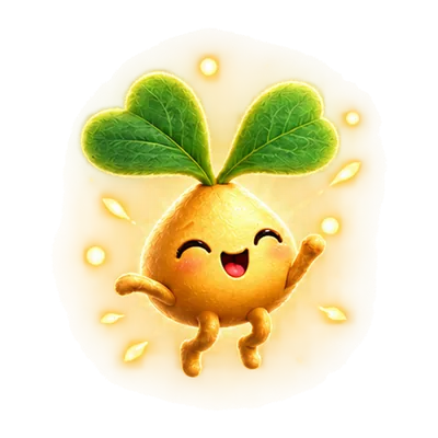 Button, a glowing golden seedling