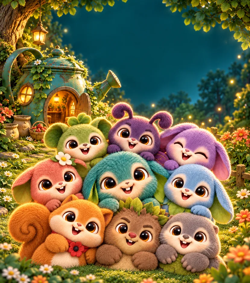 Pip and all the friends huddled together